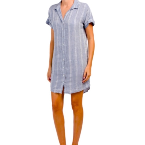 Tahari 100% Linen Short Sleeve Stripe Short Shirt Dress Size XS - Picture 1 of 7